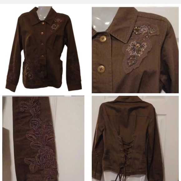🏍Khaki color jacket with embroidery - Picture 1 of 8